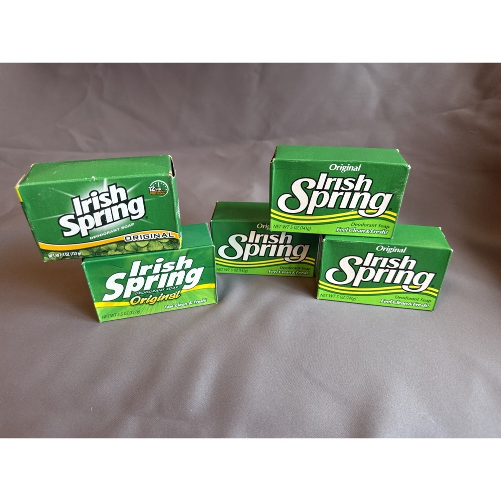 Lot of 5 Irish Spring Deodorant Bar Soap ‎ 3.7 Oz  Shower Bath Hygeine